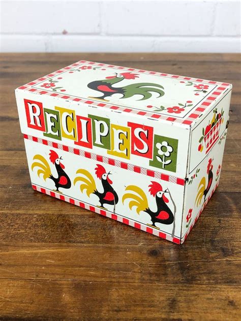 Vintage Stylecraft Metal Recipe Box with Roosters & Many Recipes